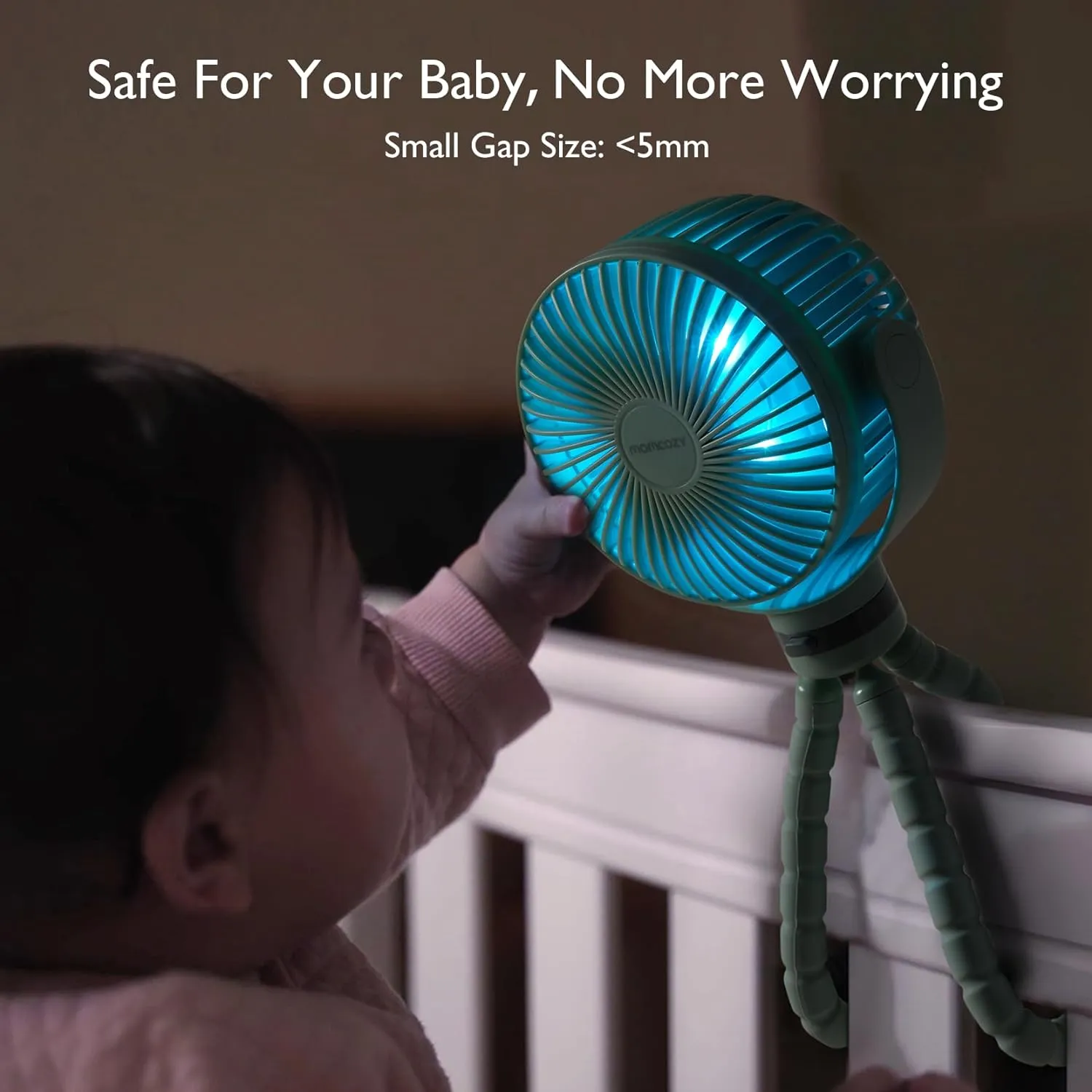 Momcozy 8000mAh Portable Stroller Fan, 27H Ultra-long Battery Life Detachable 4 Speed 360Rotate LED Night Light with 2 Modes, USB Rechargeable Handheld Cooling Fan for Travel/Car Seat/Bedroom