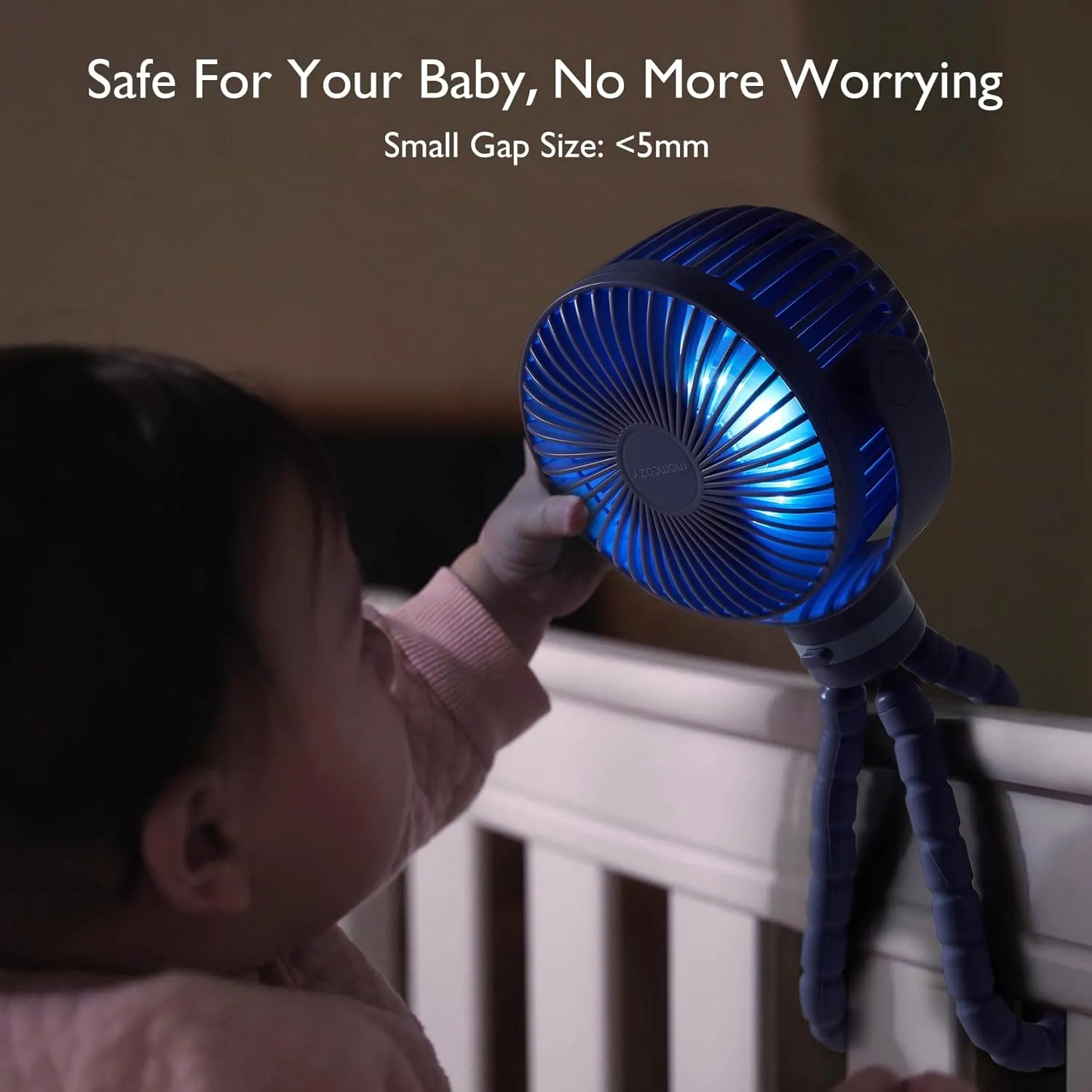 Momcozy 8000mAh Portable Stroller Fan, 27H Ultra-long Battery Life Detachable 4 Speed 360Rotate LED Night Light with 2 Modes, USB Rechargeable Handheld Cooling Fan for Travel/Car Seat/Bedroom