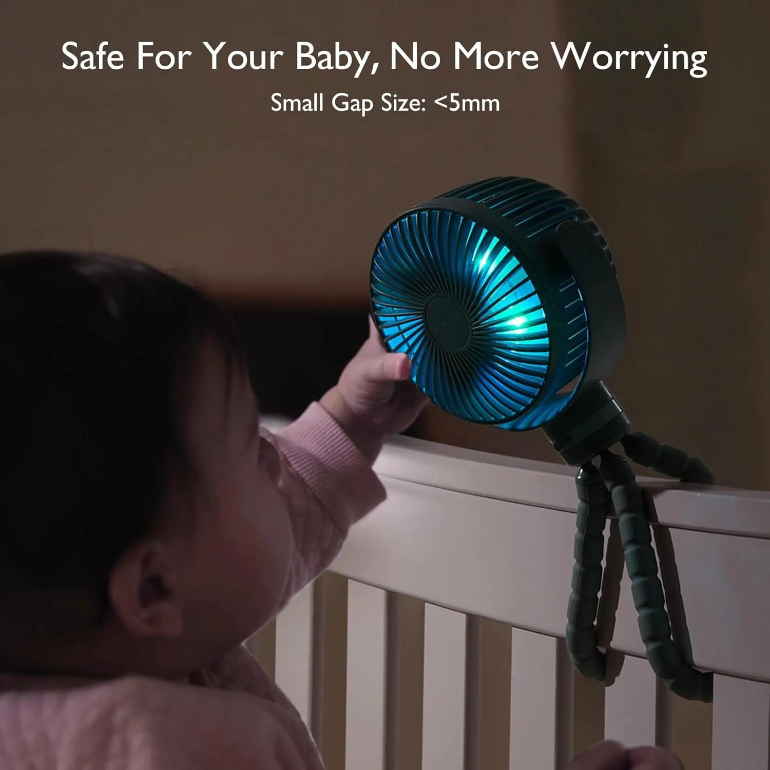 Momcozy 8000mAh Portable Stroller Fan, 27H Ultra-long Battery Life Detachable 4 Speed 360Rotate LED Night Light with 2 Modes, USB Rechargeable Handheld Cooling Fan for Travel/Car Seat/Bedroom