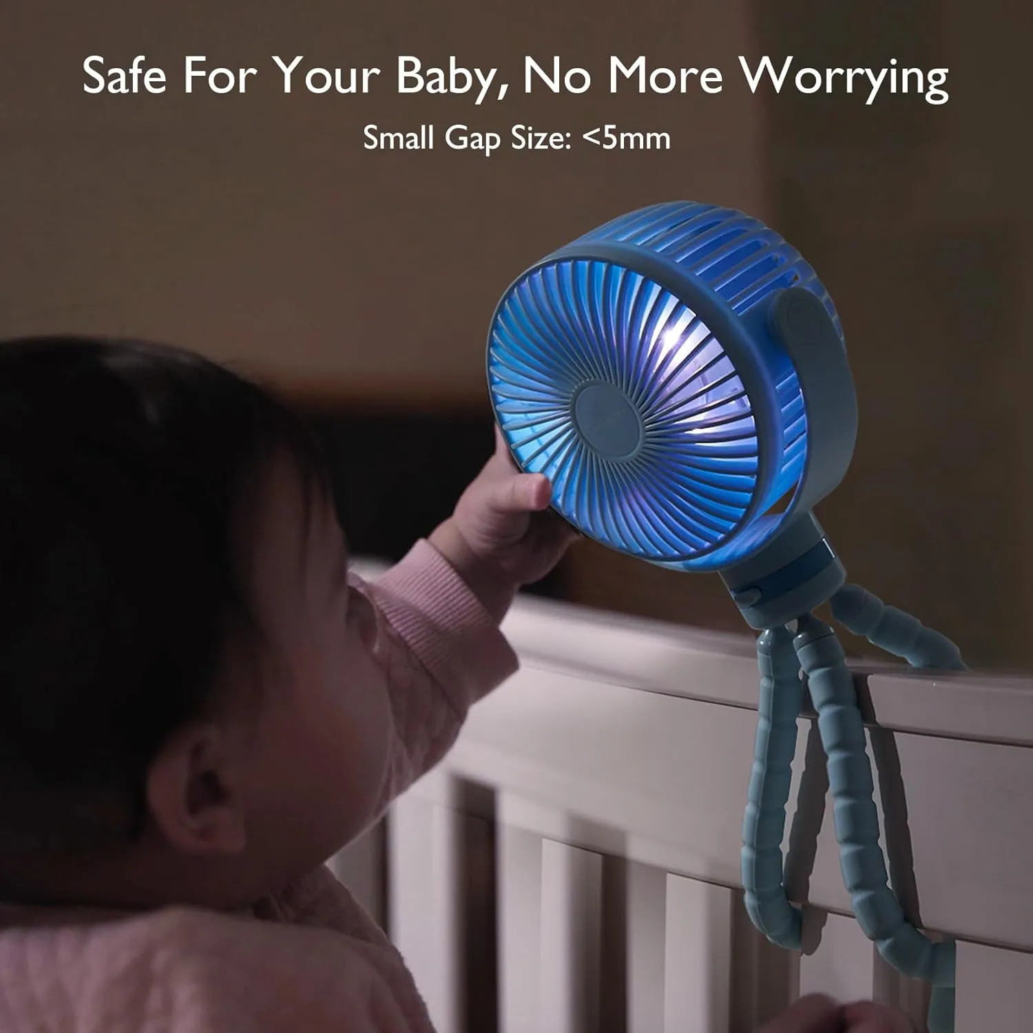 Momcozy 8000mAh Portable Stroller Fan, 27H Ultra-long Battery Life Detachable 4 Speed 360Rotate LED Night Light with 2 Modes, USB Rechargeable Handheld Cooling Fan for Travel/Car Seat/Bedroom