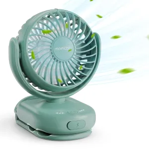 Momcozy Portable Fan with Clip | 4-Speed Mini-Fan for Carrier | Personal Fans Ultra Lighter 0.26lb | Gaps 4.5mm | Handheld Cooling | Rechargeable Rotate for Diaper Backpack/Stroller/Carrier/Chair Mini handheld fan for personal cooling