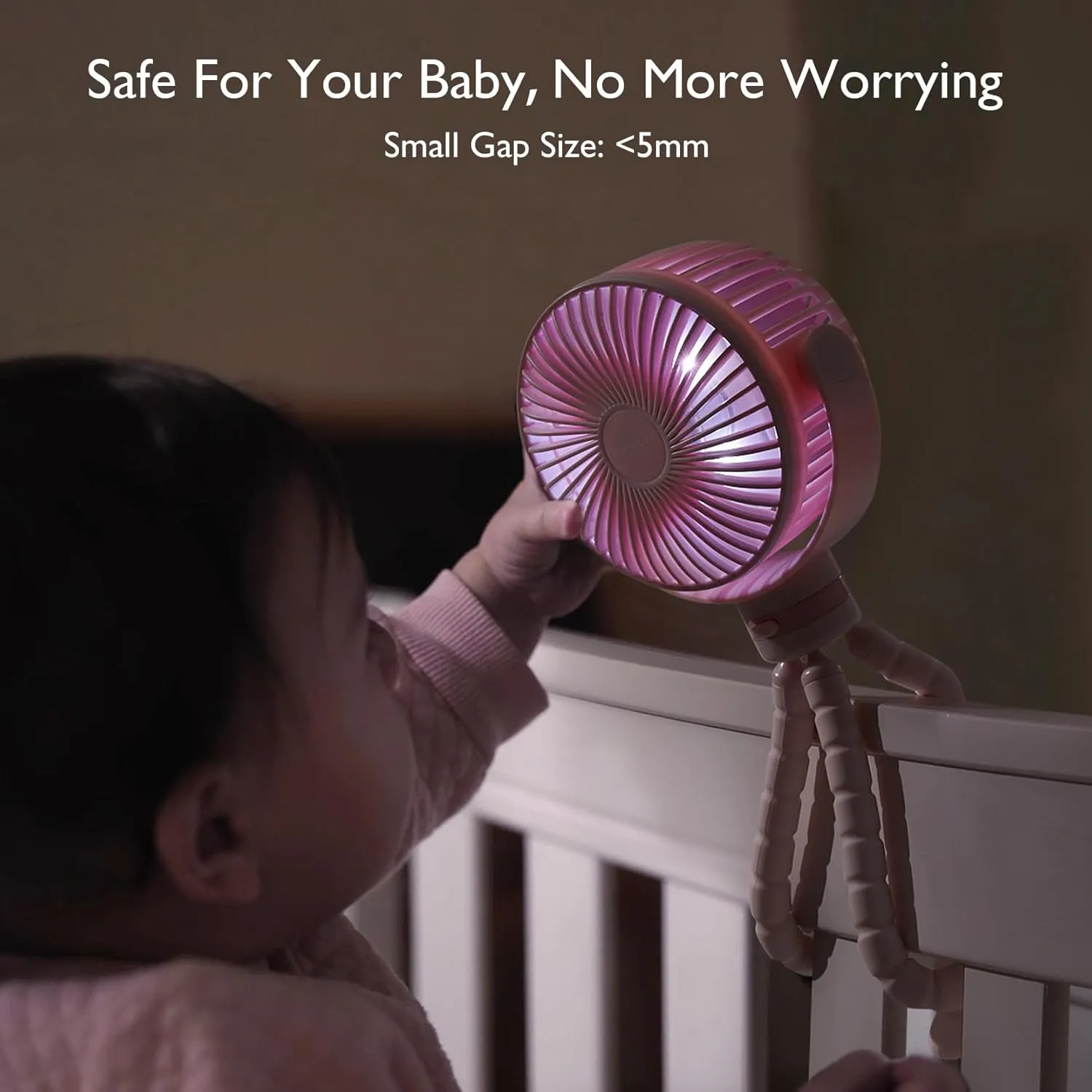 Momcozy Portable Stroller Fan, 8000mAh, 27H Ultra-long Battery Life, Detachable 4 Speed 360Rotate, LED Night Light with 2 Modes, USB Rechargeable Handheld Cooling Fan for Travel, Car Seat, Bedroom