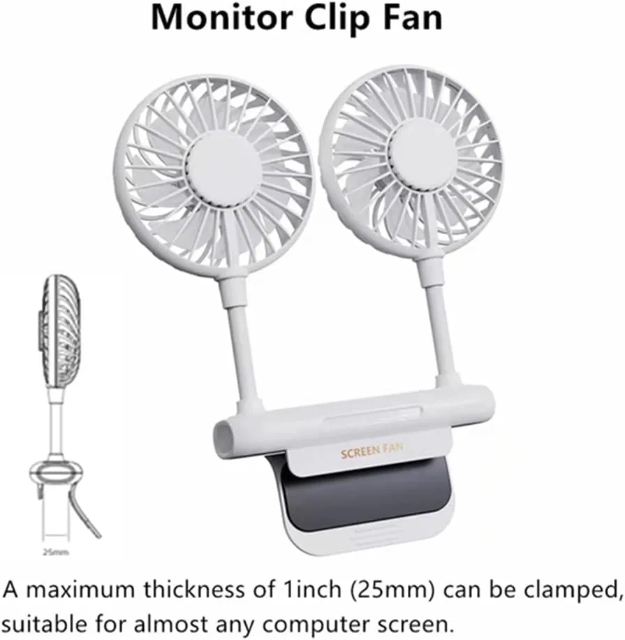 Monitor Fan with 2 Rotatable Heads, 3 Speeds, Sturdy Clamp, USB Powered Cooling Fan for Office Desk & Laptop.