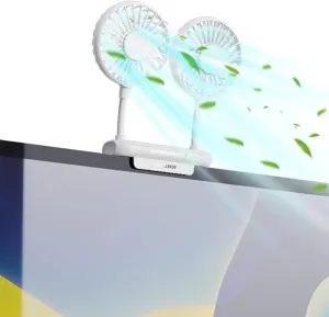 Monitor Fan with 2 Rotatable Heads, 3 Speeds, Sturdy Clamp, USB Powered Cooling Fan for Office Desk & Laptop. USB desktop fan for workspace