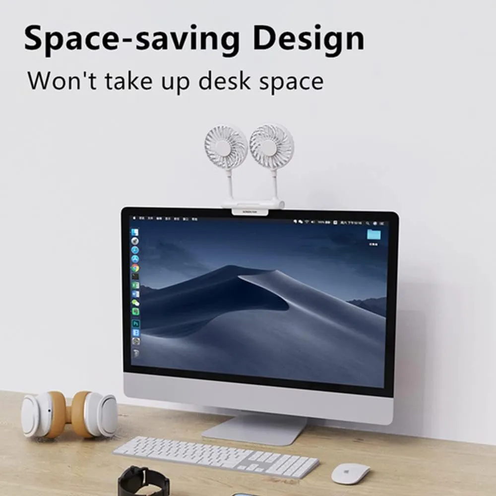 Monitor Fan with 2 Rotatable Heads, 3 Speeds, Sturdy Clamp, USB Powered Cooling Fan for Office Desk & Laptop.