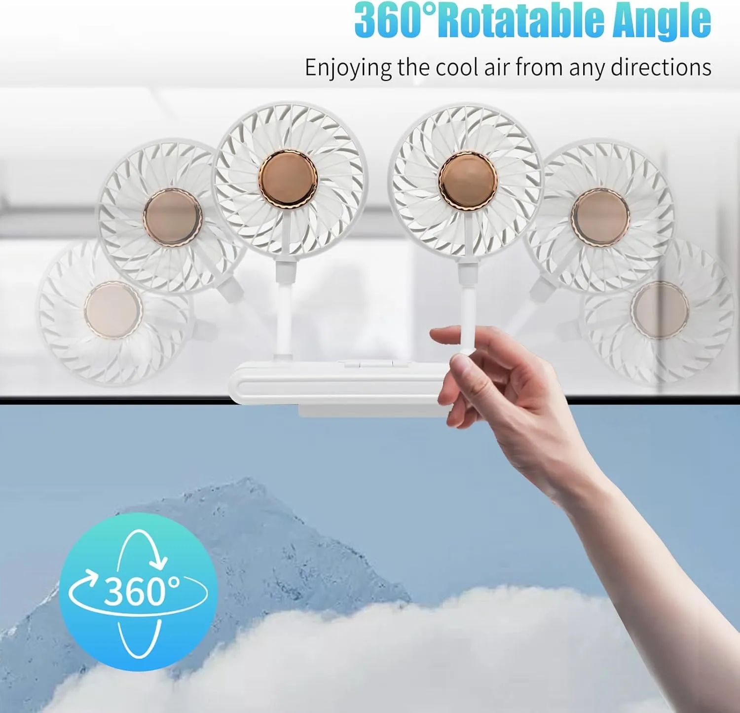 Monitor Fan with LED Lights, USB Desktop Fan with 2 Rotatable Heads, 3 Speeds Desk Fans Small Quiet with Sturdy Adjustable Clamp, Strong Wind Office Personal Cooling Fans for Laptop, Desktop.