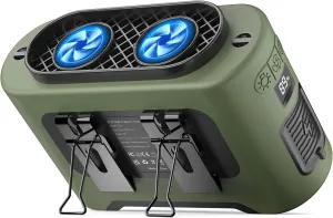 MORECORE 14500mAh Rechargeable Waist Fan with 40H Cooling, 5 Speeds & Flashlight with Rotatable Clip on Belt, Wearable Personal Shirt Fan, Hands-free for Outdoor Work Jobsite Farms Fishing-Green Waist-mounted portable fan for outdoor use