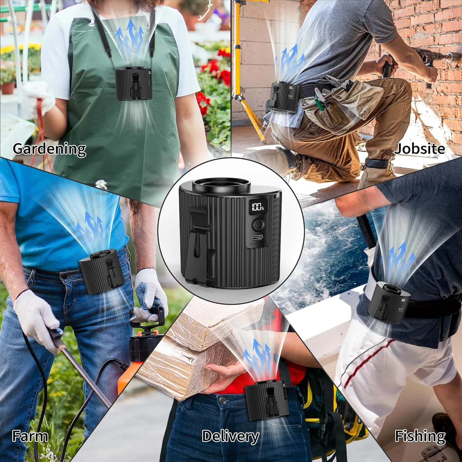 MORECORE Portable Waist Clip Fan, 5-Speed Strong Cooling Airflow, Rechargeable Hands-free Wearable Belt Fan, 20HRS Long Working Time for Jobsite Outdoor Farm Fishing Camping-Black