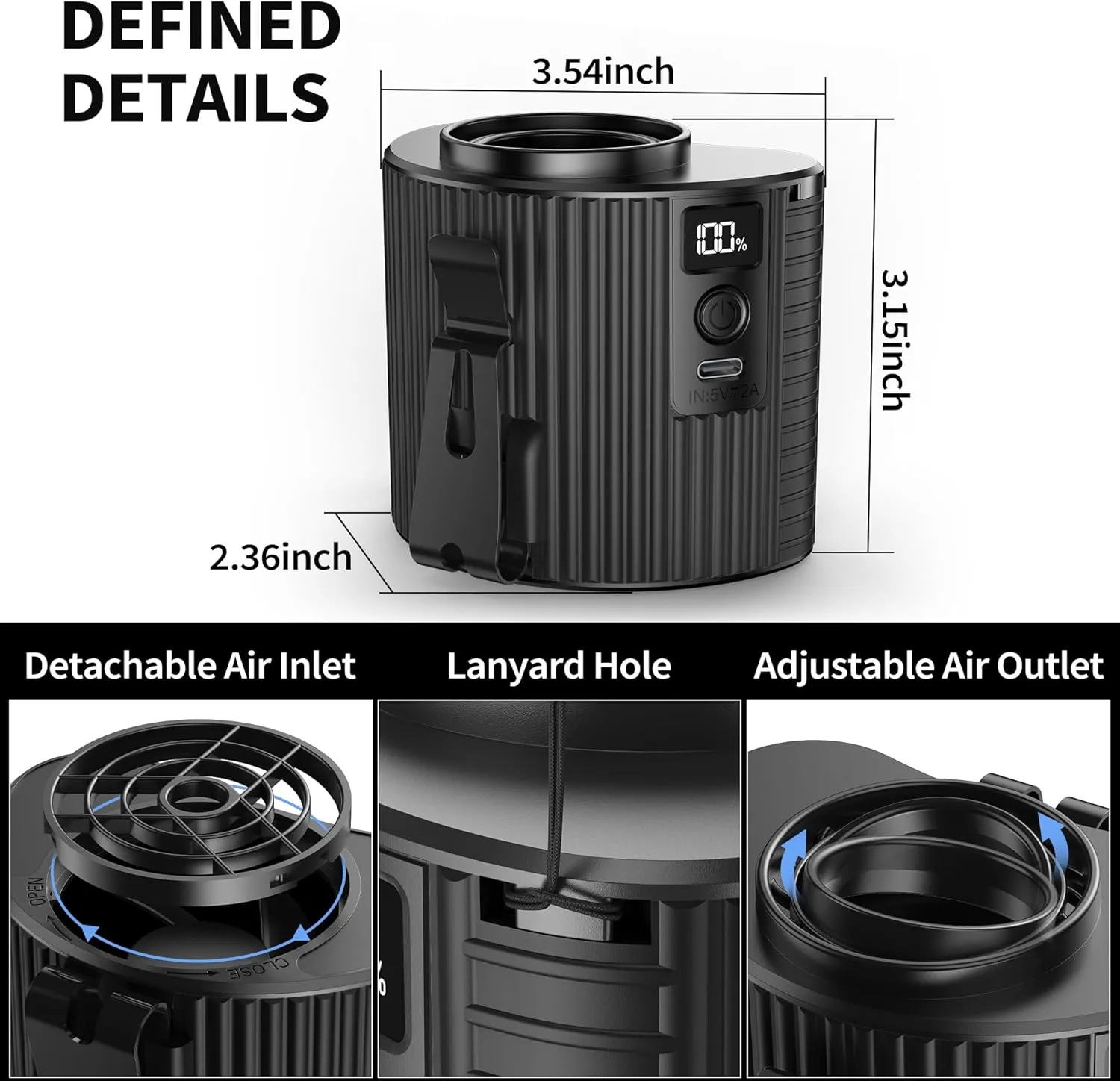 MORECORE Portable Waist Clip Fan, 5-Speed Strong Cooling Airflow, Rechargeable Hands-free Wearable Belt Fan, 20HRS Long Working Time for Jobsite Outdoor Farm Fishing Camping-Black