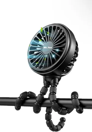 Mr Fan - Portable Stroller Fan 360 Rotate Flexible Tripod Handheld Desk Cooling Fan, 40 HR USB Rechargeable Fan, 3 Speeds, Travel, Car Seat, Gym, Camping (Black) Octopus-shaped decorative fan