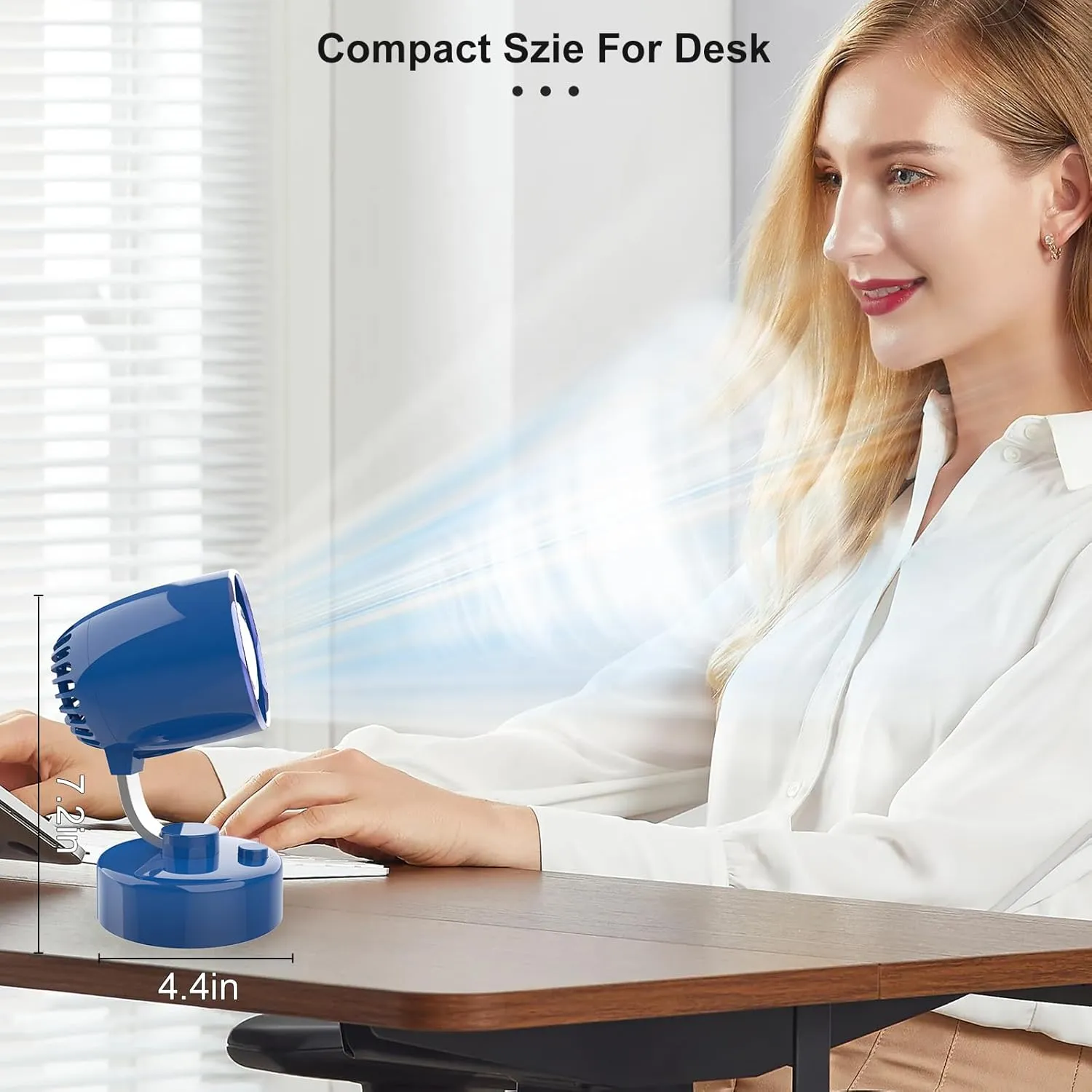 Mr. Young Quiet Portable Desk Fan - 4-Speed Adjustable 150 Oscillating USB-C Rechargeable Small Mini Fan with 10  Hours Battery Life Perfect Table Fan for Home/Office/Dorm (Blue)