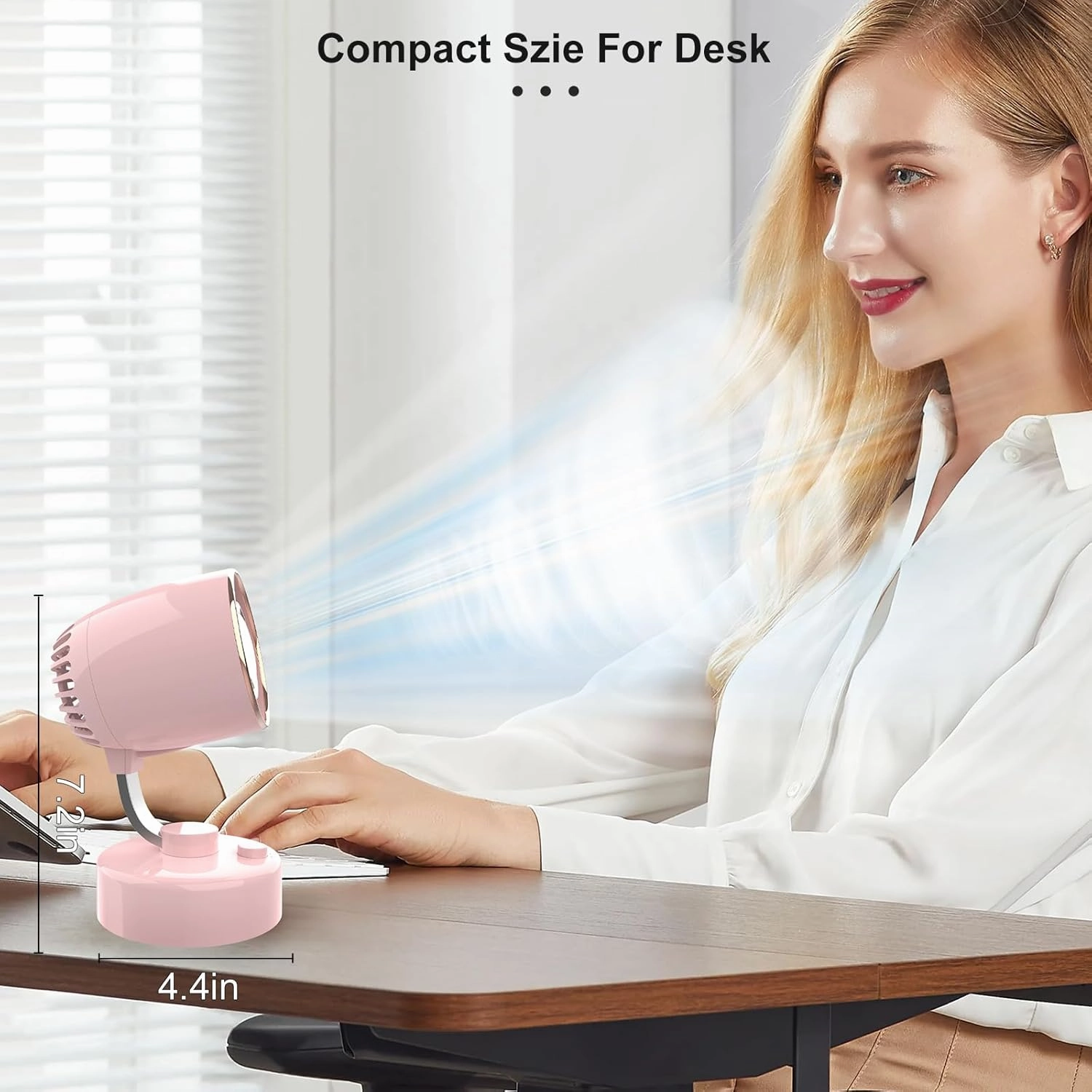 Mr. Young Quiet Portable Desk Fan - 4-Speed Adjustable 150 Oscillating USB-C Rechargeable Small Mini Fan with 10  Hours Battery Life Perfect Table Fan for Home/Office/Dorm (Pink)