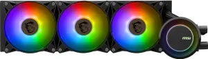 MSI MAG CoreLiquid E360 Black - AIO ARGB CPU Liquid Cooler - Rotating Cap Design - 360mm Radiator - Triple 120mm ARGB PWM Fans - LGA 1700/1851 / AM5/AM4 Compatible 360-degree rotating fan for home use
