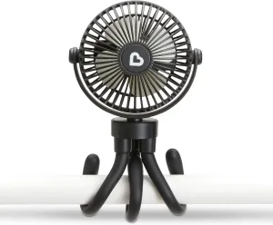 Munchkin Stroller Fan - Portable Fan for Travel, Baby Gear Accessory with 4 Speeds, Flexible Clip-on Leg Attachment, Rechargeable Battery, Black with Multicolored LED Lights Rear-mounted fan for childrens safety