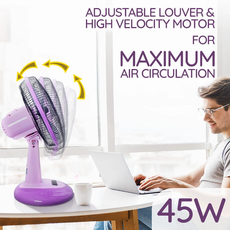 My Choice 12" Desk Fan  High Velocity, Oscillation, Adjustable Tilt, Durable, Quiet, Overheat Protection, 3-Speed, pink & purple, MC303