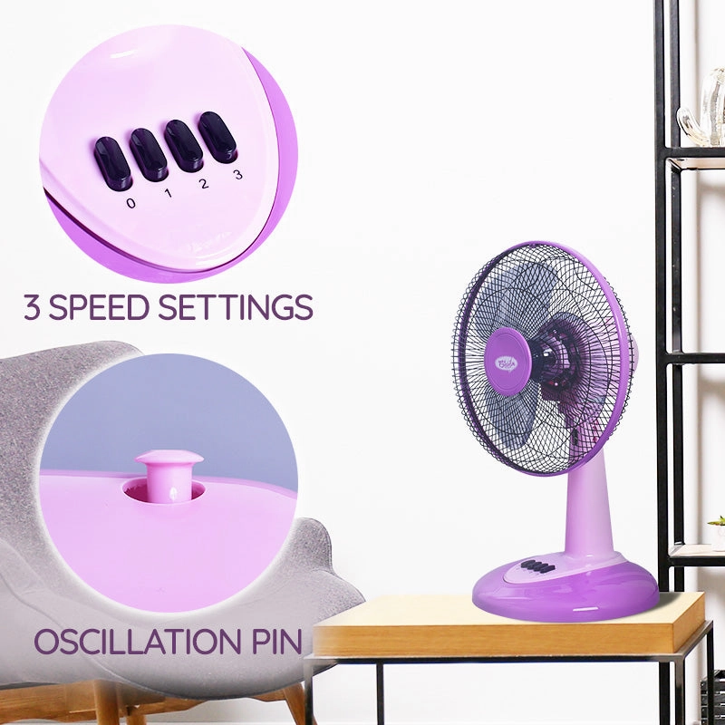 My Choice 12" Desk Fan  High Velocity, Oscillation, Adjustable Tilt, Durable, Quiet, Overheat Protection, 3-Speed, pink & purple, MC303