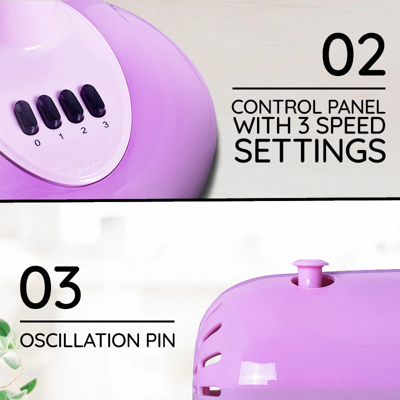 My Choice 12" Desk Fan  High Velocity, Oscillation, Adjustable Tilt, Durable, Quiet, Overheat Protection, 3-Speed, pink & purple, MC303