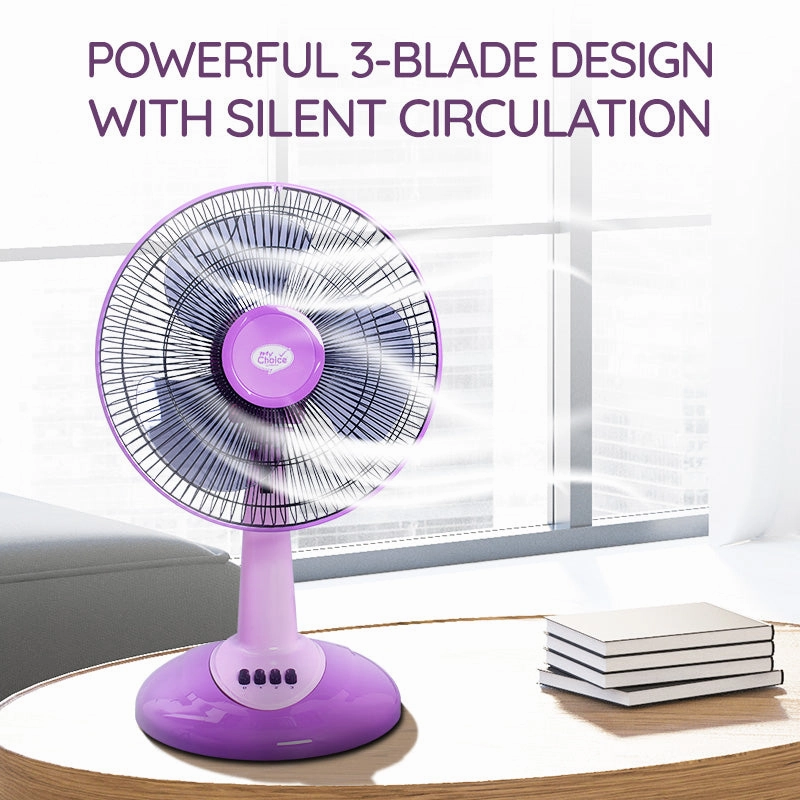 My Choice 12" Desk Fan  High Velocity, Oscillation, Adjustable Tilt, Durable, Quiet, Overheat Protection, 3-Speed, pink & purple, MC303