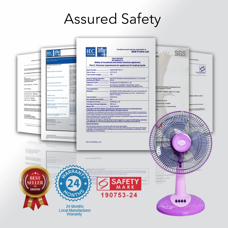 My Choice 12" Desk Fan  High Velocity, Oscillation, Adjustable Tilt, Durable, Quiet, Overheat Protection, 3-Speed, pink & purple, MC303