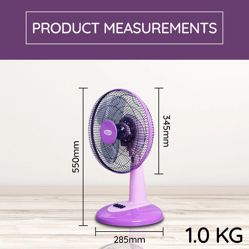 My Choice 12" Desk Fan  High Velocity, Oscillation, Adjustable Tilt, Durable, Quiet, Overheat Protection, 3-Speed, pink & purple, MC303