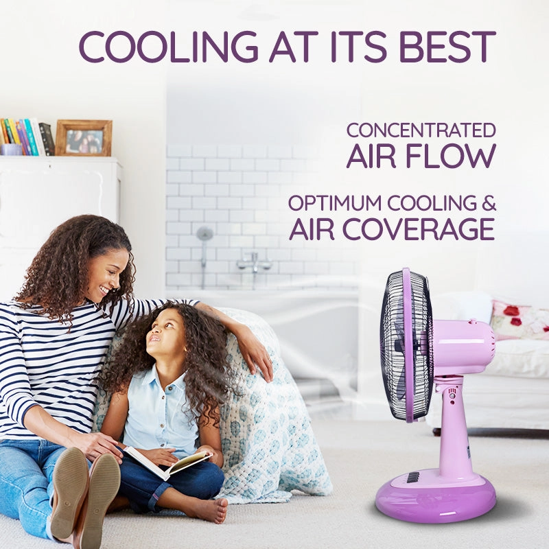 My Choice 12" Desk Fan  High Velocity, Oscillation, Adjustable Tilt, Durable, Quiet, Overheat Protection, 3-Speed, pink & purple, MC303