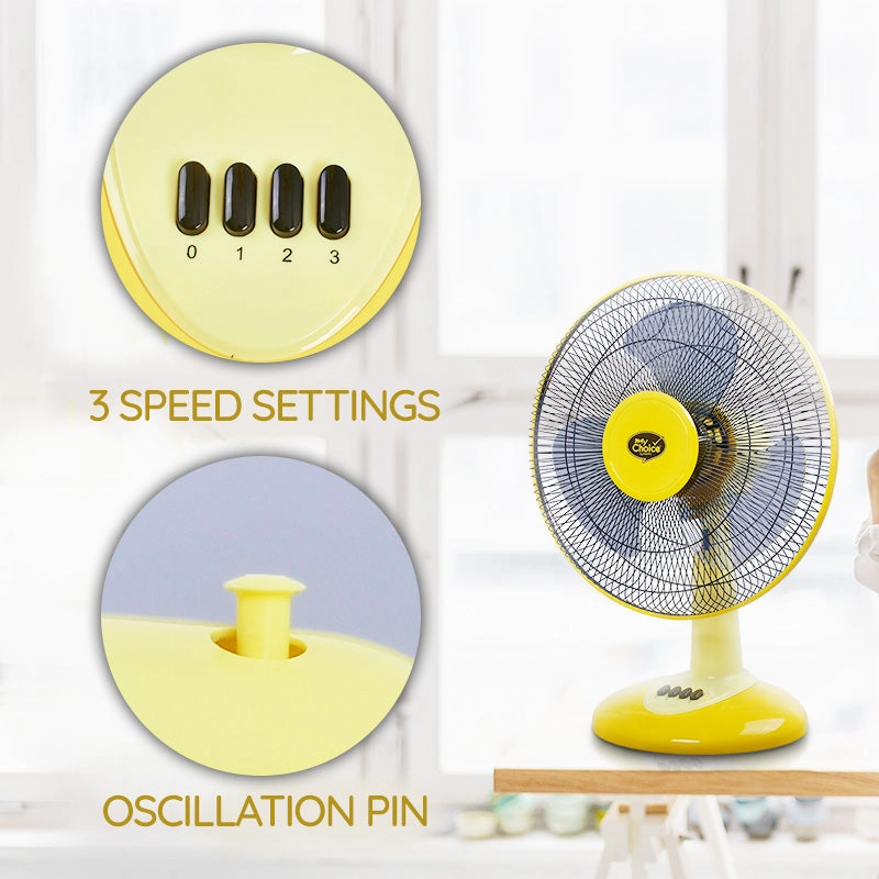 My Choice 16" Desk Fan  High Velocity, Oscillation, Adjustable Tilt, Durable, Quiet, Overheat Protection, 3-Speed, yellow, MC505
