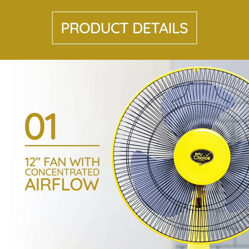 My Choice 16" Desk Fan  High Velocity, Oscillation, Adjustable Tilt, Durable, Quiet, Overheat Protection, 3-Speed, yellow, MC505