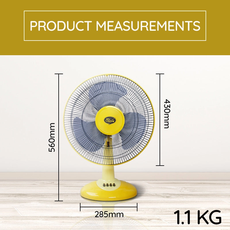 My Choice 16" Desk Fan  High Velocity, Oscillation, Adjustable Tilt, Durable, Quiet, Overheat Protection, 3-Speed, yellow, MC505