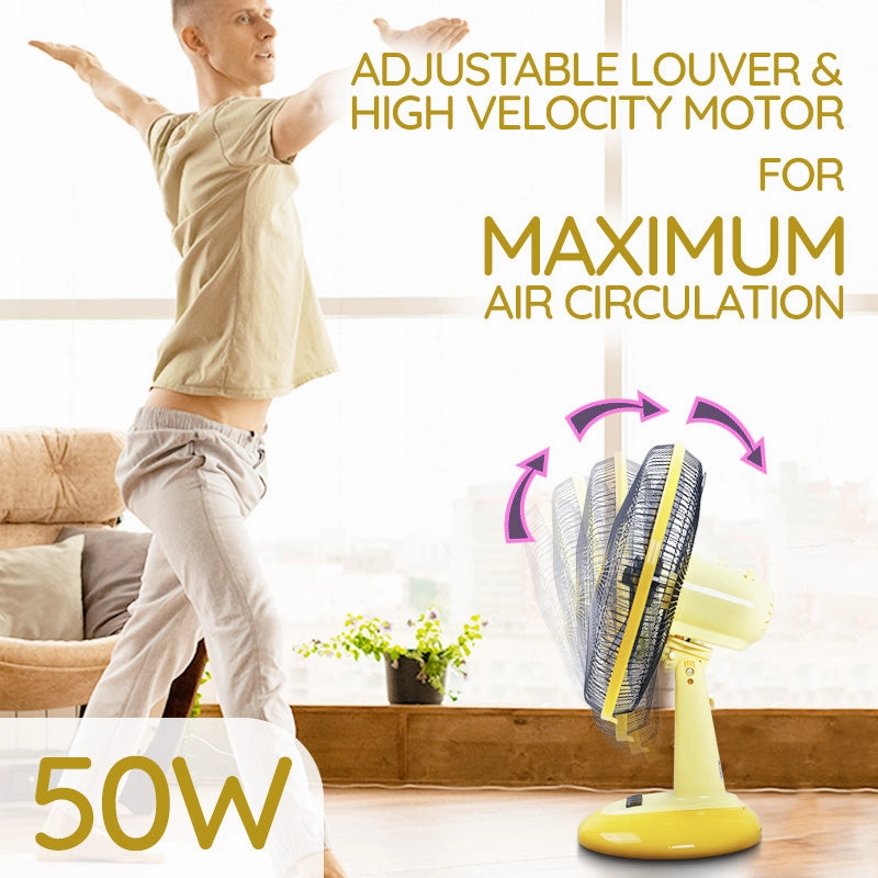My Choice 16" Desk Fan  High Velocity, Oscillation, Adjustable Tilt, Durable, Quiet, Overheat Protection, 3-Speed, yellow, MC505