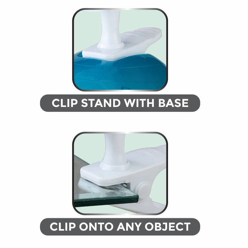 MyChoice 6" Clip/Table Fan  Clip Stand with Base, Adjustable Tilt, Strong Wind, Portable, Durable, 2-Speed, white & blue, MC202
