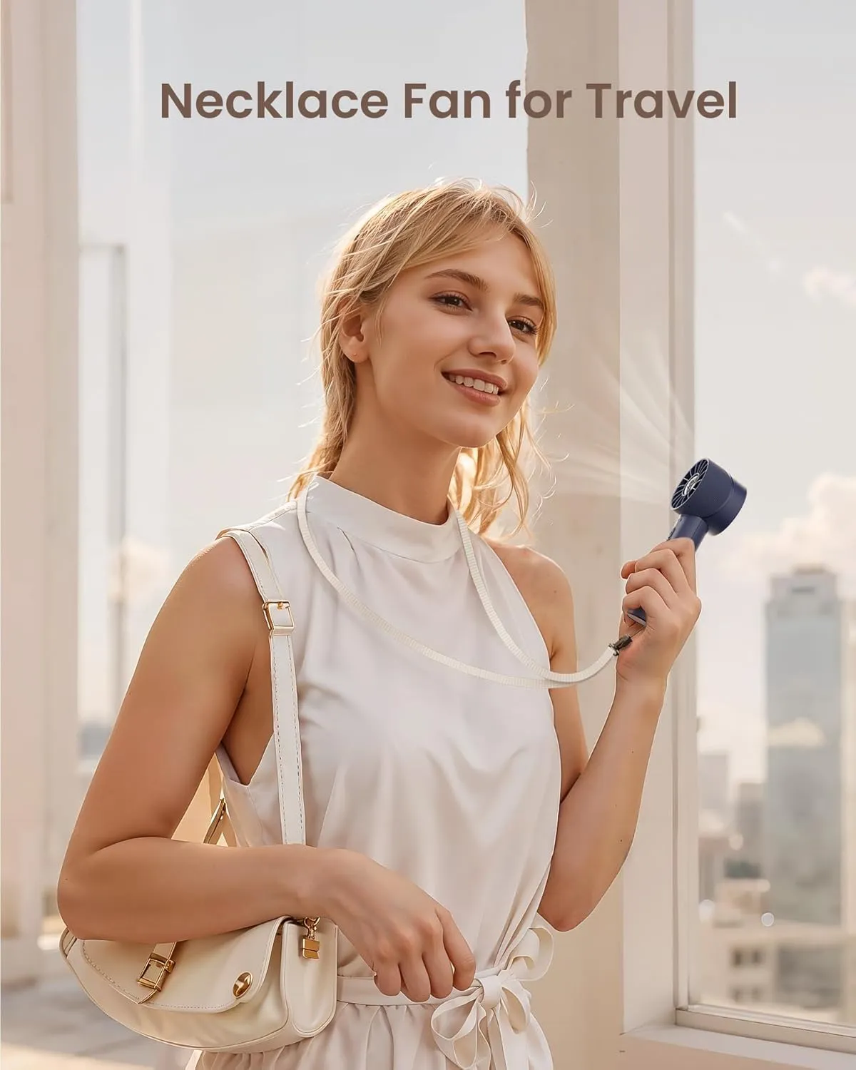 Navy Blue Rechargeable Mini Handheld Turbo Fan - 4 Speed High Velocity Personal Fan with Max 16H Cooling Time, Travel Essentials for Vacation/Beach/Trip