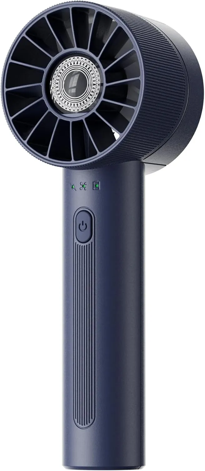 Navy Blue Rechargeable Mini Handheld Turbo Fan - 4 Speed High Velocity Personal Fan with Max 16H Cooling Time, Travel Essentials for Vacation/Beach/Trip Mini handheld fan for personal cooling