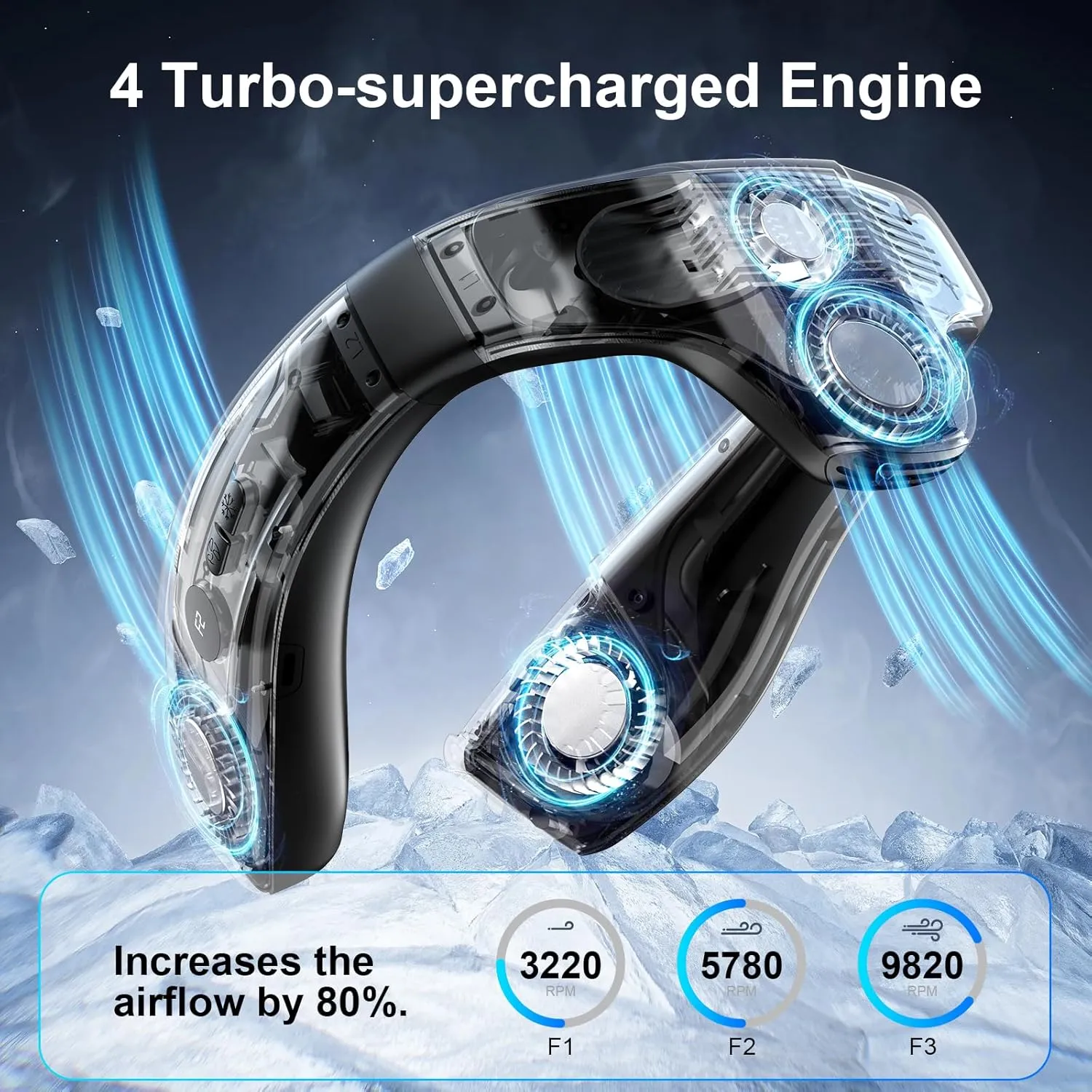 Neck Air Conditioner Fans That Blow Cold Air, 8000 mAh Battery Operated Wearable Cooling Device Fan, Bladeless, Rechargeable Fan, 3 Speed Settings & 3 Wind Modes