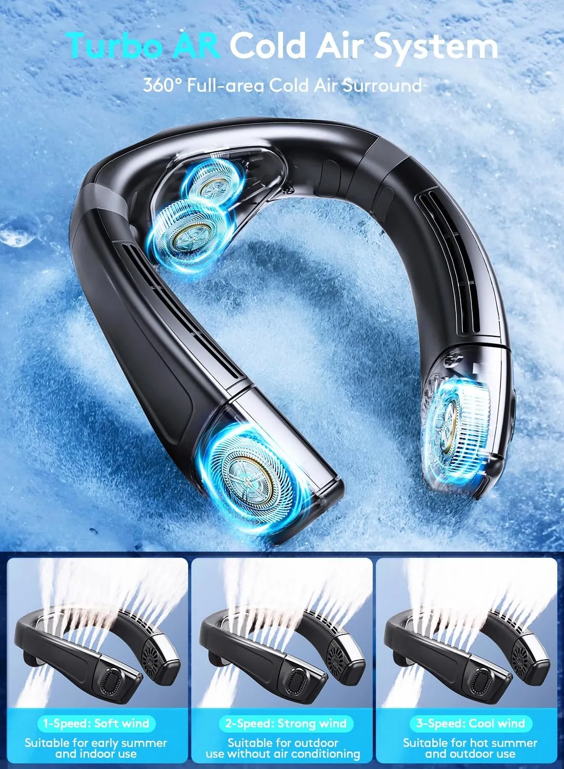 Neck Air Conditioner Portable, 360 Up-down Airflow Neck Fans that Blow Cold Air, 2 in1 Neck Fan with Cooling Plate, 6000mAh Rechargeable Personal Fan for Men Women Outdoor/Office/Travel