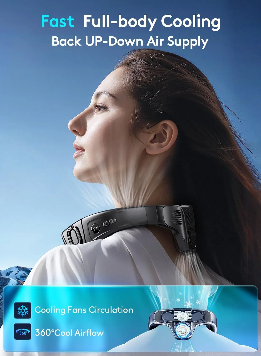 Neck Air Conditioner Portable, 360 Up-down Airflow Neck Fans that Blow Cold Air, 2 in1 Neck Fan with Cooling Plate, 6000mAh Rechargeable Personal Fan for Men Women Outdoor/Office/Travel