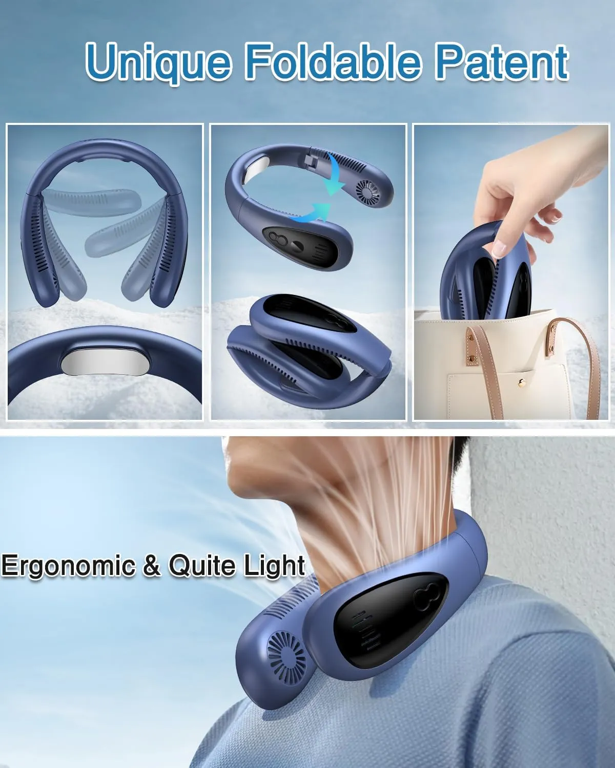 Neck Air Conditioner, Portable Neck Fan with Semiconductor Cooling Plate, 5000mah Neck Cooler Rechargeable USB Fan Hands Free Bladeless Wearable Foldable Mini Fan for Men Women Home Office Outdoor