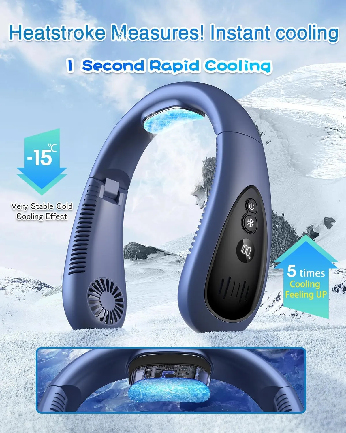 Neck Air Conditioner, Portable Neck Fan with Semiconductor Cooling Plate, 5000mah Neck Cooler Rechargeable USB Fan Hands Free Bladeless Wearable Foldable Mini Fan for Men Women Home Office Outdoor