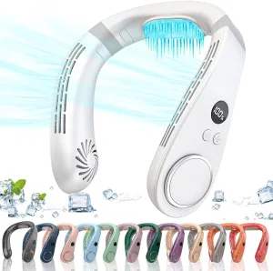 Neck Air Conditioner,5500mAh Neck Fan Rechargeable Battery Operated Metal Cooling Plate AC Cooler,Personal Portable Neck Fans that Blow Cold Air,Bladeless Quiet Wearable Hangs around Neck Device White Small bladeless fan for quiet cooling
