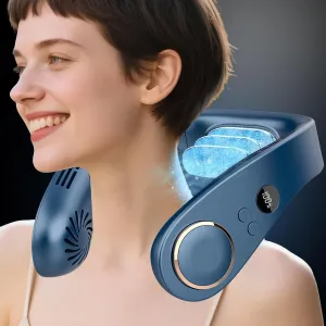 Neck Air Conditioner,Neck Fan Rechargeable Battery Operated Metal Cooling Plate AC Cooler,Personal Portable Neck Fans that Blow Cold Air,Usb Bladeless Quiet Head Wearable Hangs Around Neck Device Blue Small bladeless fan for quiet cooling