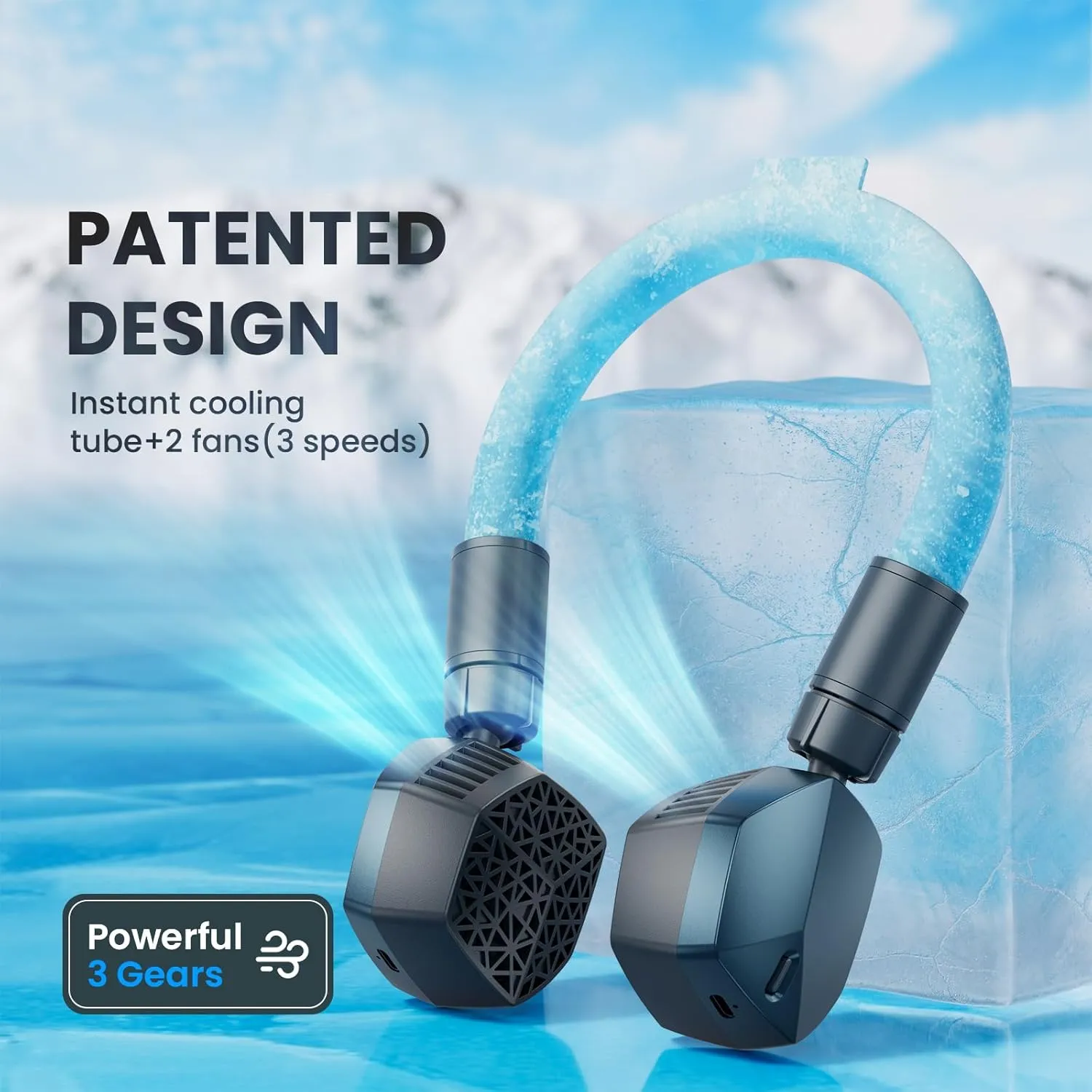 Neck Cooling Tube and Portable Fan 2 in 1, Reusable Ice Ring, Wearable Neck Cooler Personal Adjustable Fans, Portable Battery Operated Neck Fan, 3 Gear, 360 Rotation, Detachable,USB, Quiet