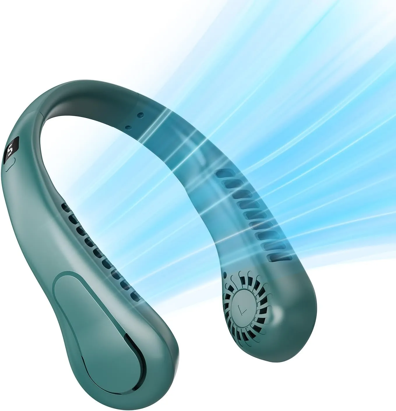 Neck Fan, 5-Speed Adjustable, 360 Rotation, USB Rechargeable, Quiet Bladeless Hands-Free Fan for Travel, Office, and Outdoor Use-Green Neck fan for hands-free comfort
