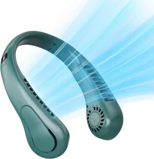 Neck Fan, 5-Speed Adjustable, 360 Rotation, USB Rechargeable, Quiet Bladeless Hands-Free Fan for Travel, Office, and Outdoor Use-Green Neck fan for hands-free comfort