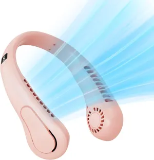 Neck Fan, 5-Speed Adjustable, 360 Rotation, USB Rechargeable, Quiet Bladeless Hands-Free Fan for Travel, Office, and Outdoor Use-Pink Neck fan for hands-free comfort