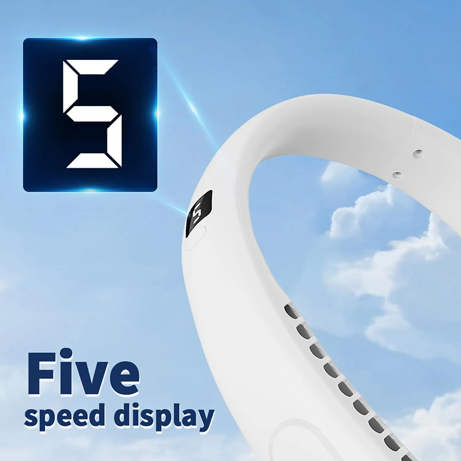 Neck Fan, 5-Speed Adjustable, 360 Rotation, USB Rechargeable, Quiet Bladeless Hands-Free Fan for Travel, Office, and Outdoor Use - White