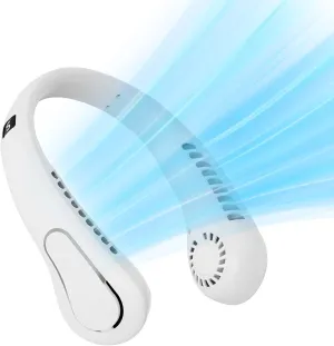 Neck Fan, 5-Speed Adjustable, 360 Rotation, USB Rechargeable, Quiet Bladeless Hands-Free Fan for Travel, Office, and Outdoor Use - White Neck fan for hands-free comfort