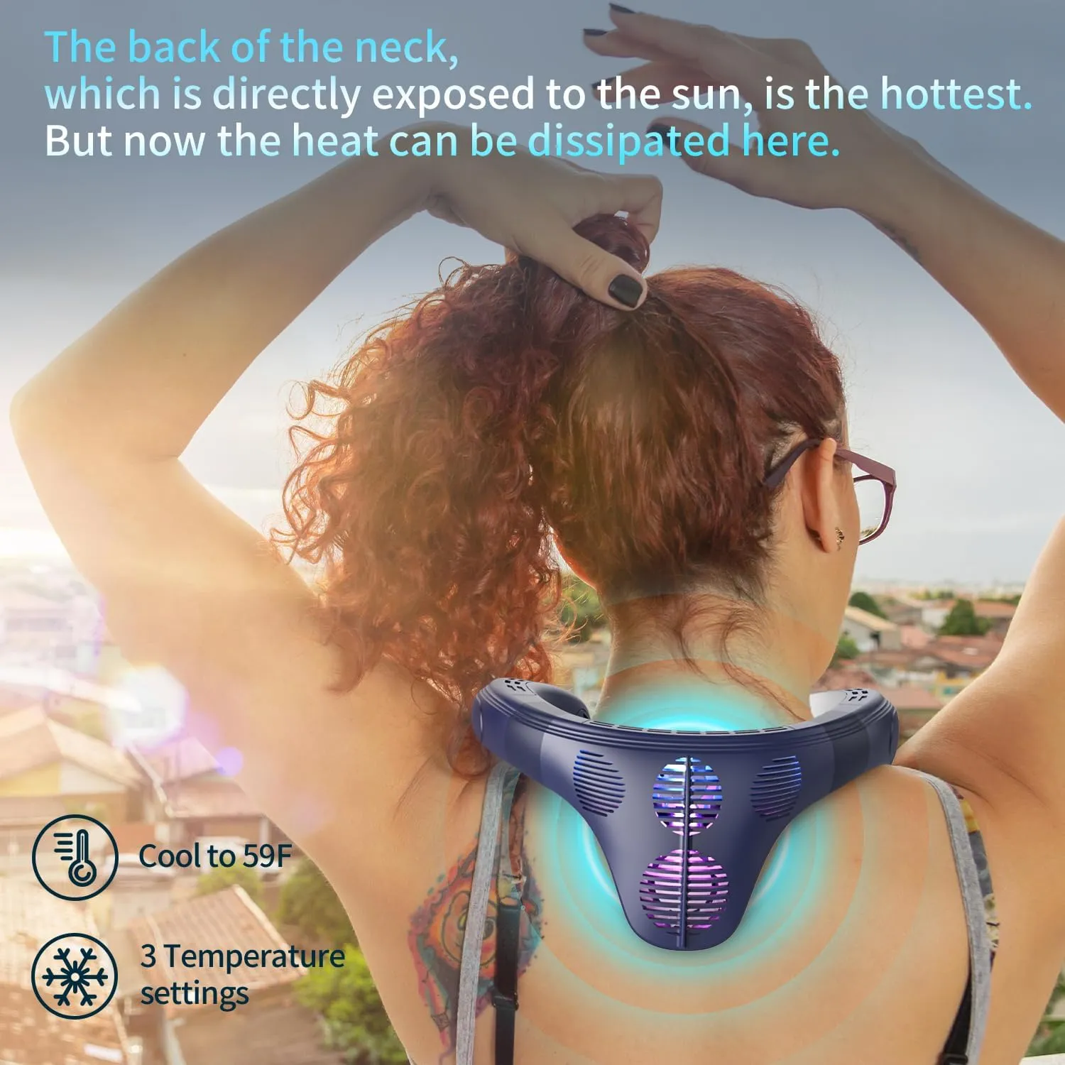 Neck Fan Back-Windy 6000mAh with Cooling Plate Bladeless Portable Quiet Air Conditioner Rechargeable Camping Essentials for Women Men Outdoor Activities Gardening Walking the Dogs(Royal Blue)