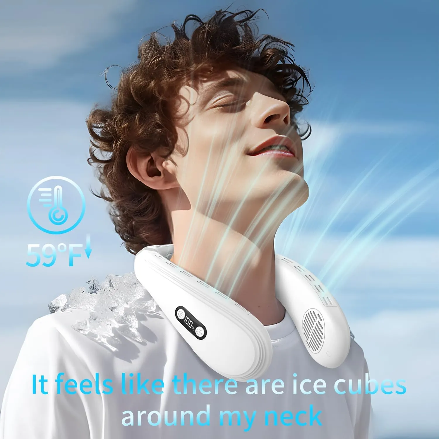 Neck Fan Back-Windy 6000mAh with Cooling Plate Cold Compress Bladeless Portable Quiet Air Conditioner Rechargeable Holiday Essentials for Women Men Outdoor Camping Gardening Walking(White)