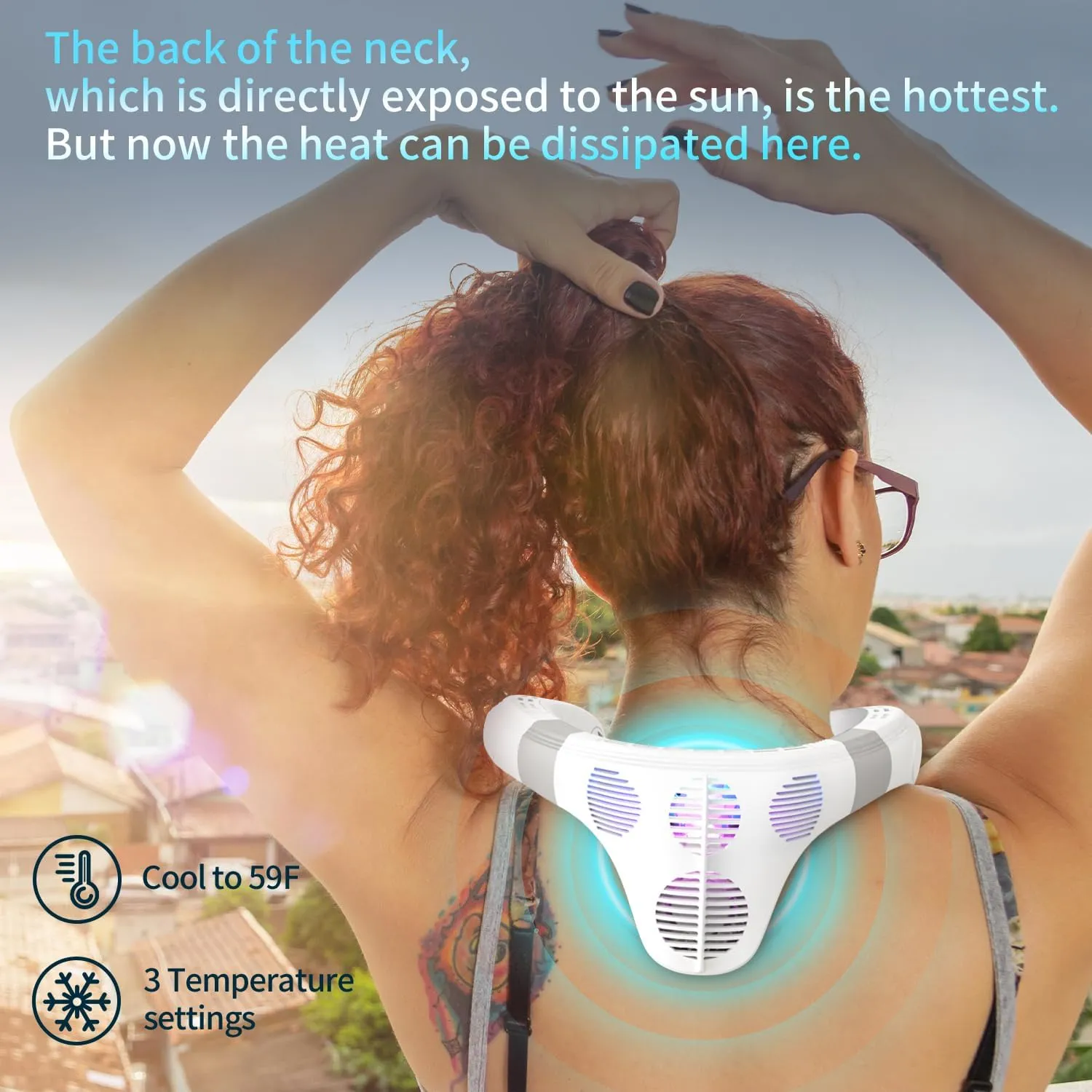 Neck Fan Back-Windy 6000mAh with Cooling Plate Cold Compress Bladeless Portable Quiet Air Conditioner Rechargeable Holiday Essentials for Women Men Outdoor Camping Gardening Walking(White)