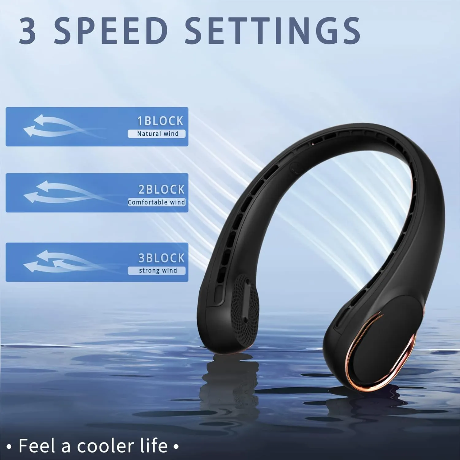 Neck Fan, Bladeless Neck Fan, 4000 mAh Rechargeable Personal Fan, 360 Hands Free Wearable Fan, 3 Speeds Adjustable,Faster Cooling, Ultra Quiet, Suitable for Home, Office, Travel, Sports