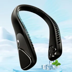 Neck Fan, Bladeless Neck Fan with 5000mAh Rechargeable Battery, Low Noise, Non-Slip Design, 3-Speed & 360 Adjustable Angle, Personal Hands Free Fan for Travel Camp Outdoor Indoor(Black) Neck fan for hands-free comfort